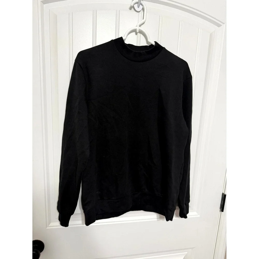 Zara Mock Neck Sweatshirt Mens M Black Solid Long Sleeve Cotton Blend